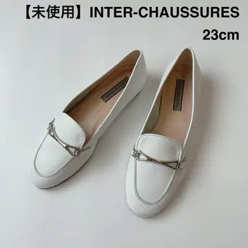 미사용 인터쇼슈르 비트 로퍼 가죽 화이트 36 23cm