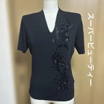 슈퍼 뷰티 니트 상의 꽃무늬 비쥬 포함 블랙 42