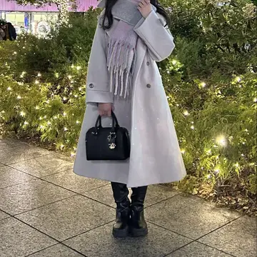 라이트 그레이 울 혼방 롱 코트