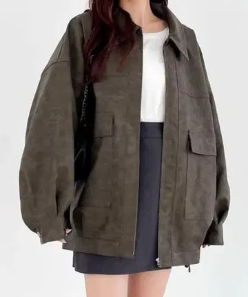 Heather 페이크 레더 BIG 블루종