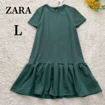 새상품 ZARA 자라 L 반팔 개더 플레어 원피스 스트레치 그린