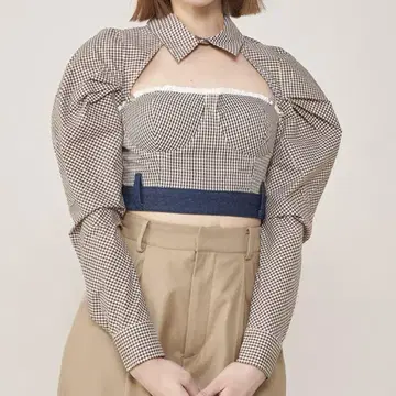 Darich 깅엄 체크 앙상블 상의