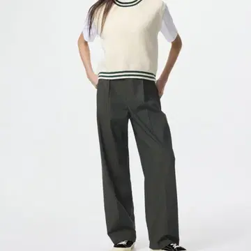 UNIQLO 유니클로 투 턱 와이드 팬츠 긴 길이 블랙 그레이 세트