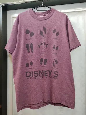 90s 디즈니 발자국 T셔츠 L 퍼플 Disney 빈티지