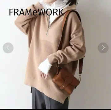 코튼 탄력 하프 지퍼 풀오버 니트 프레임워크 베이지