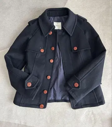 네이비 캐시미어 혼방 더블 브레스트 피코트 숏코트