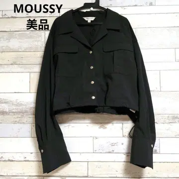 MOUSSY 블랙 크롭 셔츠 긴팔 드로스트 숏 겉옷 아우터
