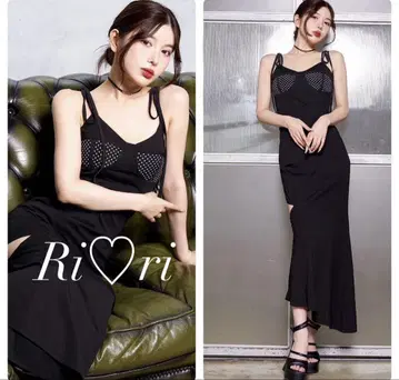 다리치 도트 컷 아지메 롱 원피스