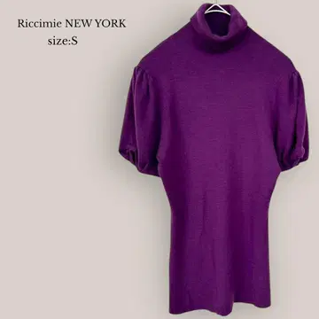 Riccimie NEW YORK 반팔 스웨터 터틀넥 퍼프 슬리브 보라색