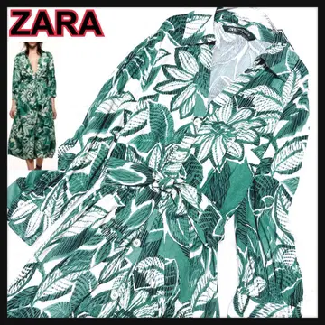 새상품급 ZARA 자라 롱 원피스 꽃무늬 드레스 그린 리본 벨트