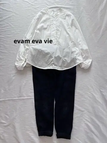 evam eva vie 린넨 테이퍼드 팬츠 일본제 허리밴딩 네이비