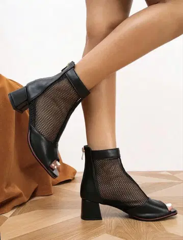 SHEIN 오픈토 메쉬 부츠 블랙