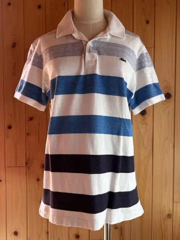 LACOSTE (L 5) 피케 셔츠 남성용 화이트, 파랑, 네이비 보더
