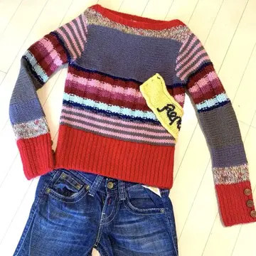 미사용 새상품 replay 컬러풀 스트라이프 니트 스웨터 자수 포함