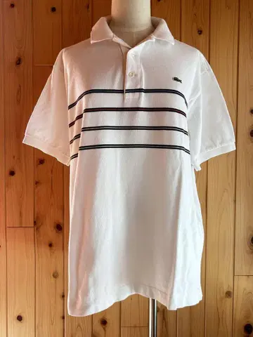 LACOSTE (L 5) 피케 셔츠 남성용 화이트 블루 계열 보더 심플