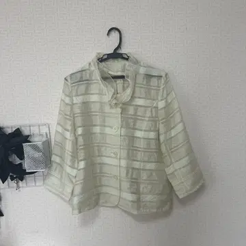 스트라이프 노카라 자켓 아이보리