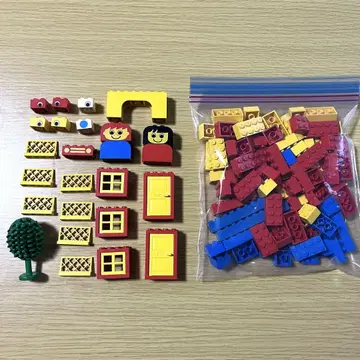올드 레고 90 빨간색 바구니 기본 세트 나무 창문 문 얼굴 프린트 부품