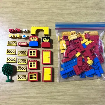 올드 레고 90 빨간색 바구니 기본 세트 나무 창문 문 얼굴 프린트 부품