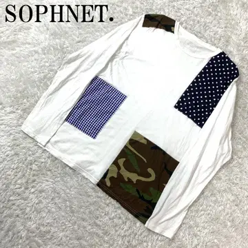 소프넷 긴팔 T셔츠 면 깅엄 체크 카모 패턴 화이트 L B9877