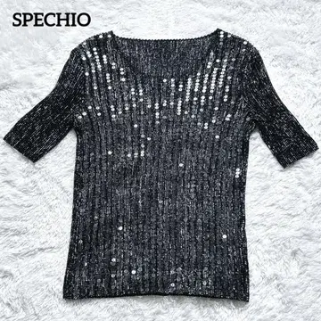 SPECHIO 스팽글 셔틀 플리츠 티셔츠 사이즈 40 그레이