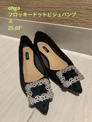 OHGA 플로키 도트 무늬 비쥬 장식 플랫슈즈 23cm