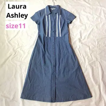 로라 애슐리 핀턱 셔츠 롱 원피스 레이스 블루 사이즈 11