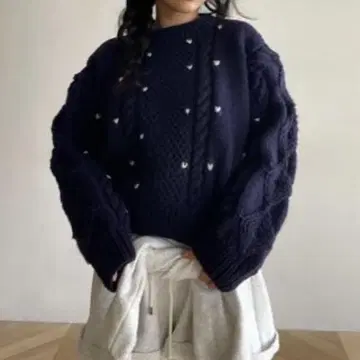 새상품 시루무린 하트 니트 네이비