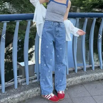 스트레이트 데님 리본