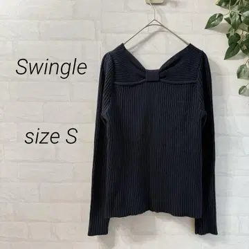 [ Swingle ] 리브 니트 리본 디자인 긴팔 상의 (S) 네이비
