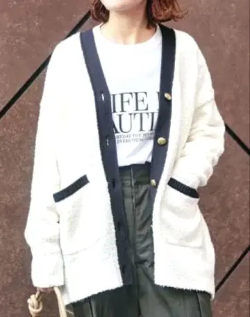 Spick & Span 팬시얀 바이컬러 가디건