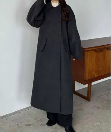다크 그레이 더블 버튼 롱 코트