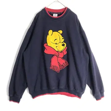 3329 올드 디즈니 푸우 빅 로고 맨투맨 네이비