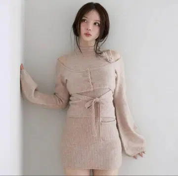 andmary Flower knit set up pink