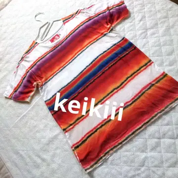 [ Keikiii ] 멀티 컬러 스트라이프 디자인 반팔 티셔츠