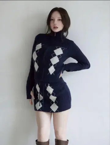 미사용 새상품 andmary Argyle knit set up navy