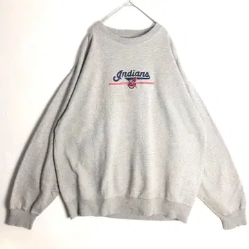 3337 MLB 인디언스 맨투맨 자수 빅 로고 그레이