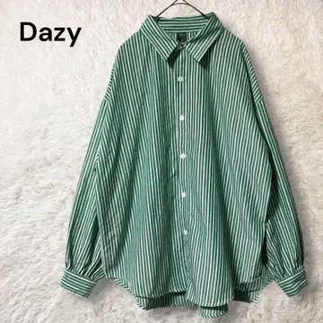 Dazy SHEIN 긴팔 셔츠 오버 사이즈 그린 S 스트라이프 패턴