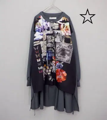 이즈스칼라 553216: 나비 꽃무늬 콜라주 프론트 오픈 튜닉