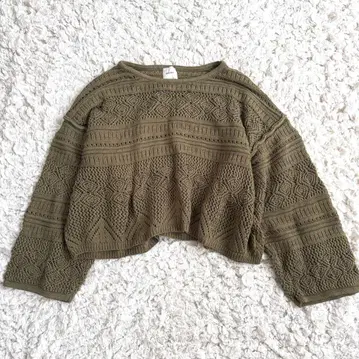 스픽 앤 스팬 크로 셰 뜨개질 니트 코튼 숏 기장 카키