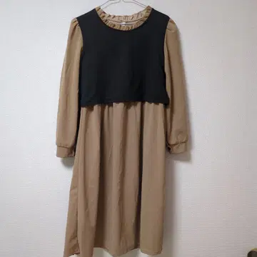 레이어드 디자인 긴팔 무릎 기장 원피스