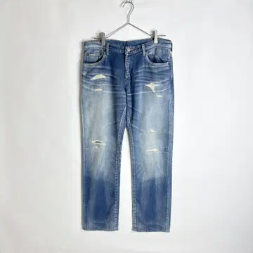 R.H.VINTAGE 일본제 데미지 가공 맨투맨 데님 팬츠 M