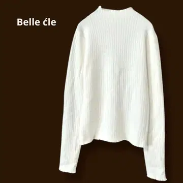 Belle le 긴팔 하이넥 리브 니트 화이트 속기모 세탁 가능 F