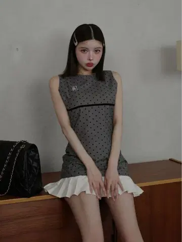 Darich 플로키 도트 슬리브리스 미니 원피스