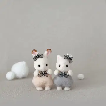 미니어처 인형 의류 올인원 2벌 세트 레이스 리본 (핑크 & 그레이)
