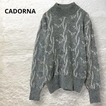 CADORNA 올 패턴 니트 스웨터 하이넥 일본제 M 울 혼방 그레이