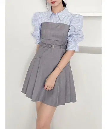레이어드 셔츠 미니 원피스