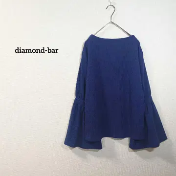 diamond-bar 티셔츠 긴팔 플레어 소매 보트넥 네이비