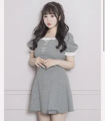pium 비쥬 리본 도리 원피스 깅엄