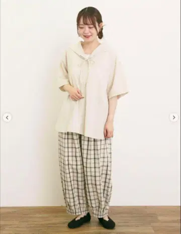 택 포함 사만사 모스모스 면린넨 평직 허리 절개 개더 벌룬 팬츠 아이보리