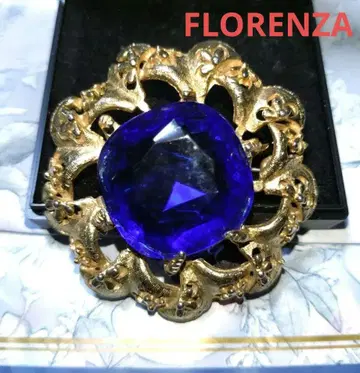 초기 FLORENZA 블루 유리 빈티지 브로치 각인 없음